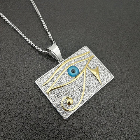 Gold Diamond Horus Eye Necklace Large Pendant