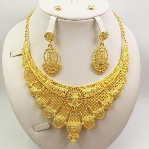 Gold Jewellery African Wedding Gifts Women Necklace Earrings