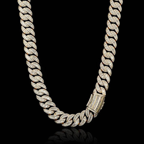 Hip Hop 15mm20mm Necklace Miami Buckle Cuban Chain Real Gold Plating Bracelet