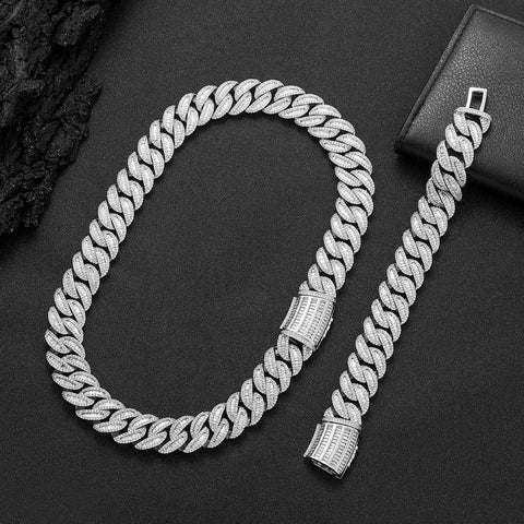 Hip Hop 15mm20mm Necklace Miami Buckle Cuban Chain Real Gold Plating Bracelet