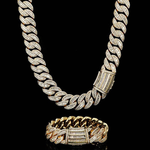 Hip Hop 15mm20mm Necklace Miami Buckle Cuban Chain Real Gold Plating Bracelet