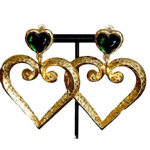 Bottle Green Heart Vintage High-grade Niche Ear Clips Earrings