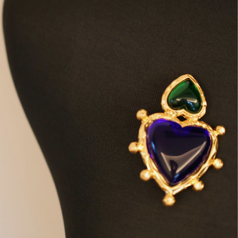Bottle Green Heart Vintage High-grade Niche Ear Clips Earrings