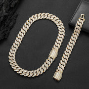 Hip Hop 15mm20mm Necklace Miami Buckle Cuban Chain Real Gold Plating Bracelet