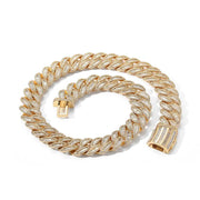 Hip Hop 15mm20mm Necklace Miami Buckle Cuban Chain Real Gold Plating Bracelet