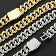 Hip Hop 15mm20mm Necklace Miami Buckle Cuban Chain Real Gold Plating Bracelet